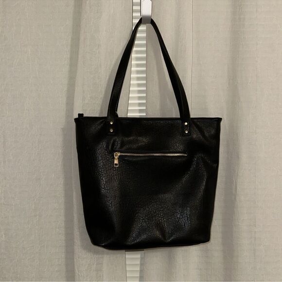 HOH Black 6181 Pleather Tote Bag and Black Fedora Hat Gift Set - Picture 2 of 16